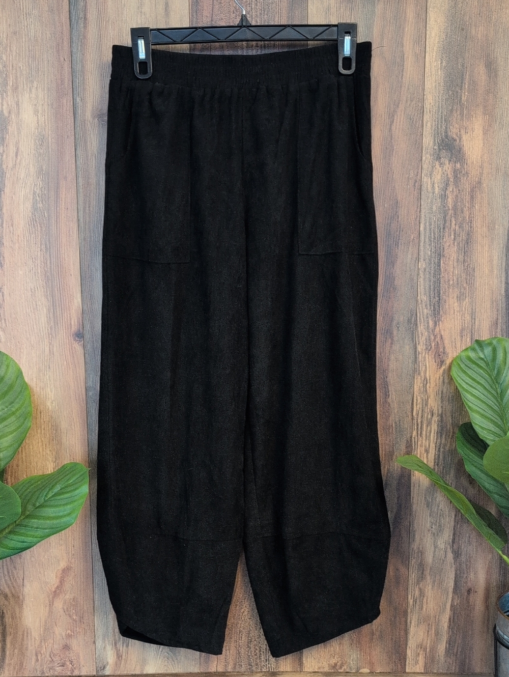 FREEOAK Black Wide-Leg Ribbed Elastic Waist Pants XL NWT         W271